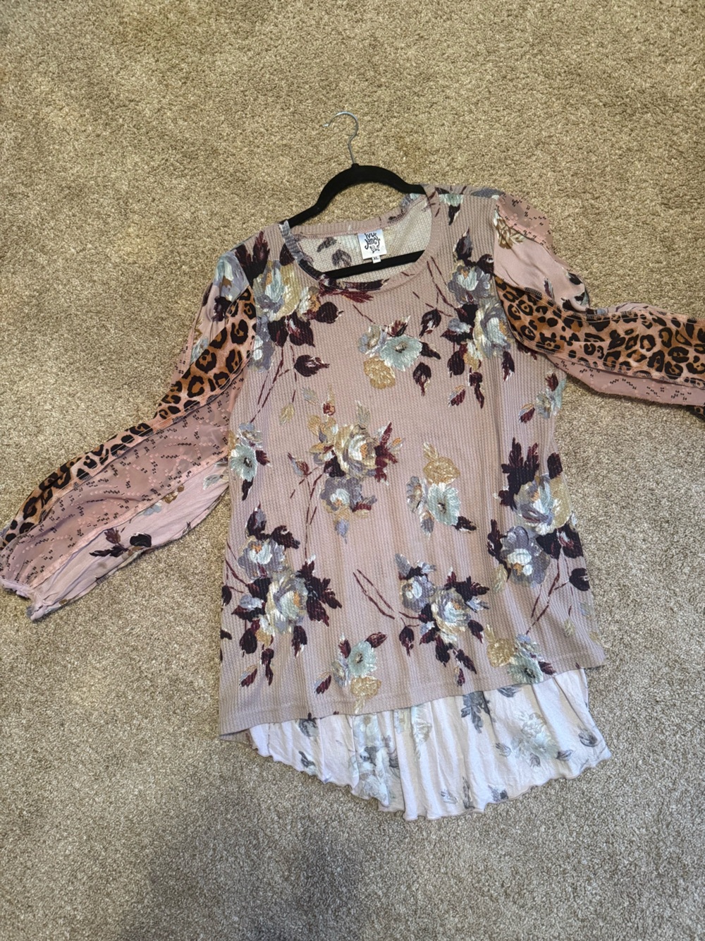 ' Pink Floral Mixed-Media Long Sleeve Top
